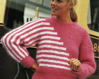 PDF  knitting pattern, women's ladies jumper, easy quick knit, chunky, garter stitch, instant download