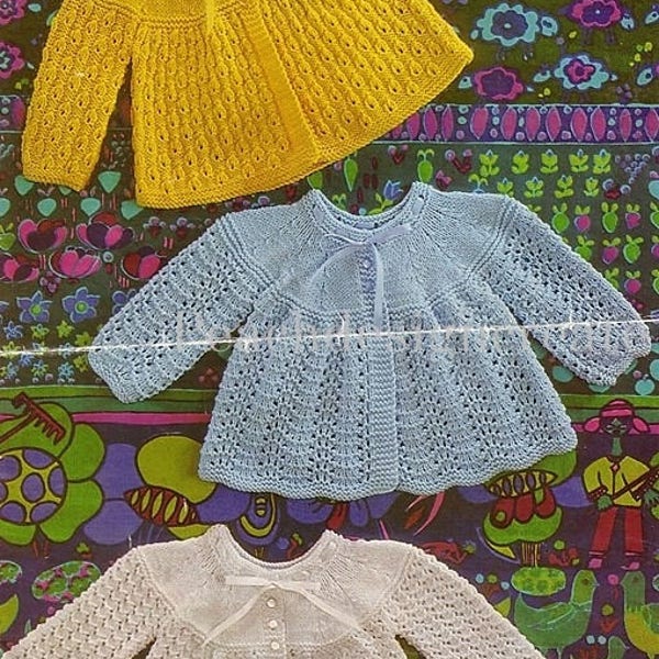 knitting pattern, baby girls three matinee coats, sizes 19/20 in, pdf, digital download, instant download