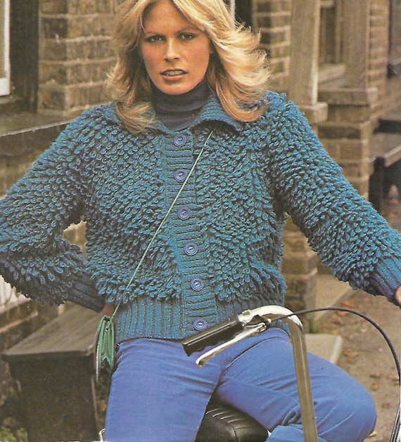 Retro Loop Knit Jacket Pattern: Ladies Cardigan (sizes 32-42 Inch