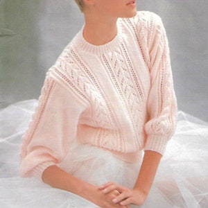 knitting pattern, women's ladies lace knit sweater, jumper, sizes 30-40 inch Double knitting