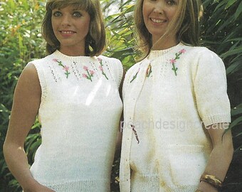 Blumenmuster Strickjacke & Strickmuster: Damen-Grössen 32-42 (PDF)