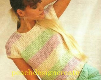 knitting pattern, pdf, women's ladies cotton knit top, sizes 30-40 inch, retro, fashion, easy knit, digital download