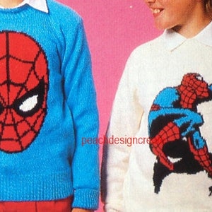 knitting pattern, boys, girls, childrens, Spiderman, sweater, jumper, sizes 24-32 in, pdf, digital download, instant download