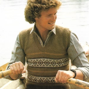 pdf, Tunesische Häkelanleitung, Mens, fair isle, Pullunder, Tank Top, Größen 38-42 in, digitaler Download