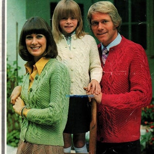PDF knitting pattern, ladies, men&#39;s, girls, boys cable knit cardigan, double knitting, digital download, instant download