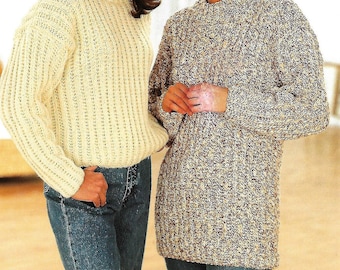 Knitting pattern, women's ladies Aran jumper, sweater, long, short, easy knit, pdf, digital download, instant download