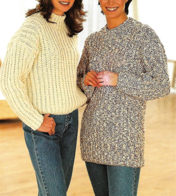 Strickanleitung, Damen Damen Aran Pullover, Pullover, lang, kurz