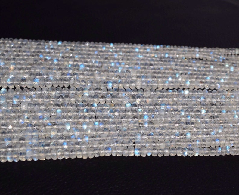 30/% Discount Natural Rainbow Moonstone Faceted rondelle Beads 3.5-9.5 MM Size aaa Grade Quality 18 INCHES STRAND