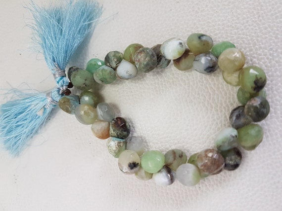 3244 Natural Chrysoprase faceted Onion shape beads Gemstone 8X9 mm to 10X10 mm Approx size Onion 5 inch strand approx M No.