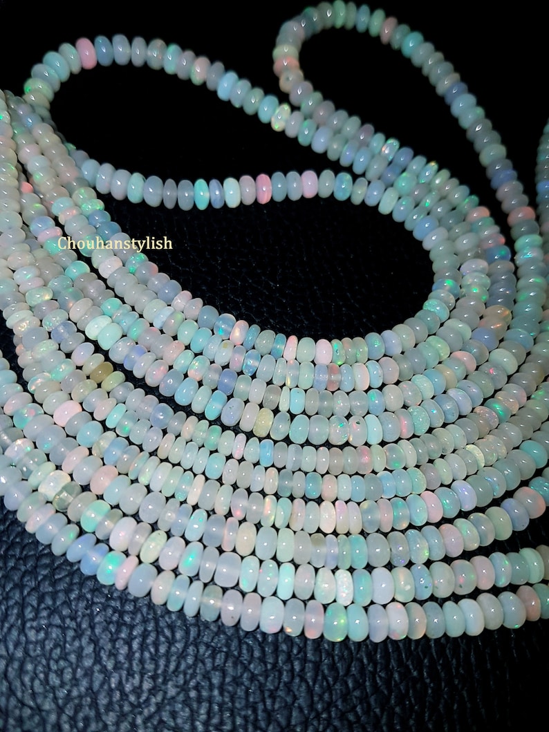 Ethiopian Opal Smooth Beads,Welo Flash Multi Fire Opal Rondelle Beads,High Polish Opal Necklace,Fire Jewelry Stone Beads,4-5.5mm,8 AAA