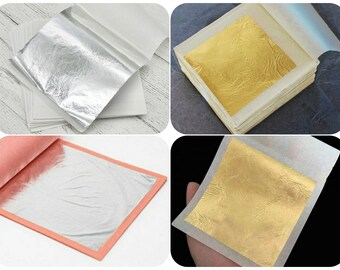 Edible Gold Leaf Sheets, 24K Gold Leaf Sheets, Pure Silver 999 Leaf Sheets, Gilding, Art Work, Edible, Food Decorating Size 16x16 CM