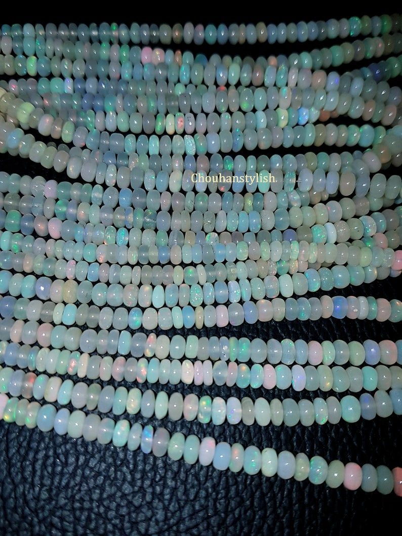 Ethiopian Opal Smooth Beads,Welo Flash Multi Fire Opal Rondelle Beads,High Polish Opal Necklace,Fire Jewelry Stone Beads,4-5.5mm,8 AAA
