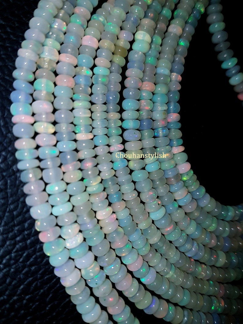 Ethiopian Opal Smooth Beads,Welo Flash Multi Fire Opal Rondelle Beads,High Polish Opal Necklace,Fire Jewelry Stone Beads,4-5.5mm,8 AAA