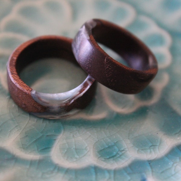 Handcrafted One of a Kind beautiful Exotic hard Wood and Hand laid Resin Ring