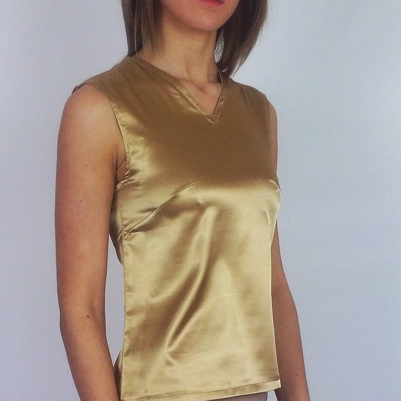 Gold satin tank top Clearance
