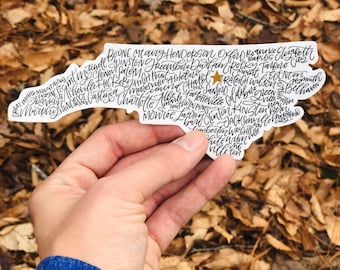 North Carolina Cities Vinyl Sticker, Raleigh, Charlotte, Greensboro, Durham, NC
