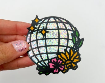 Disco Ball Holographic Vinyl Sticker Floral Glitter
