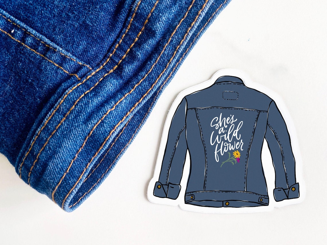 Wildflower Denim Jean Jacket Vinyl Sticker - Etsy