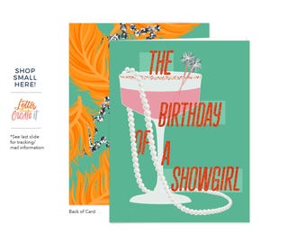 The Birthday of a Showgirl Greeting Card - Blank Inside, Showgirl Birthday