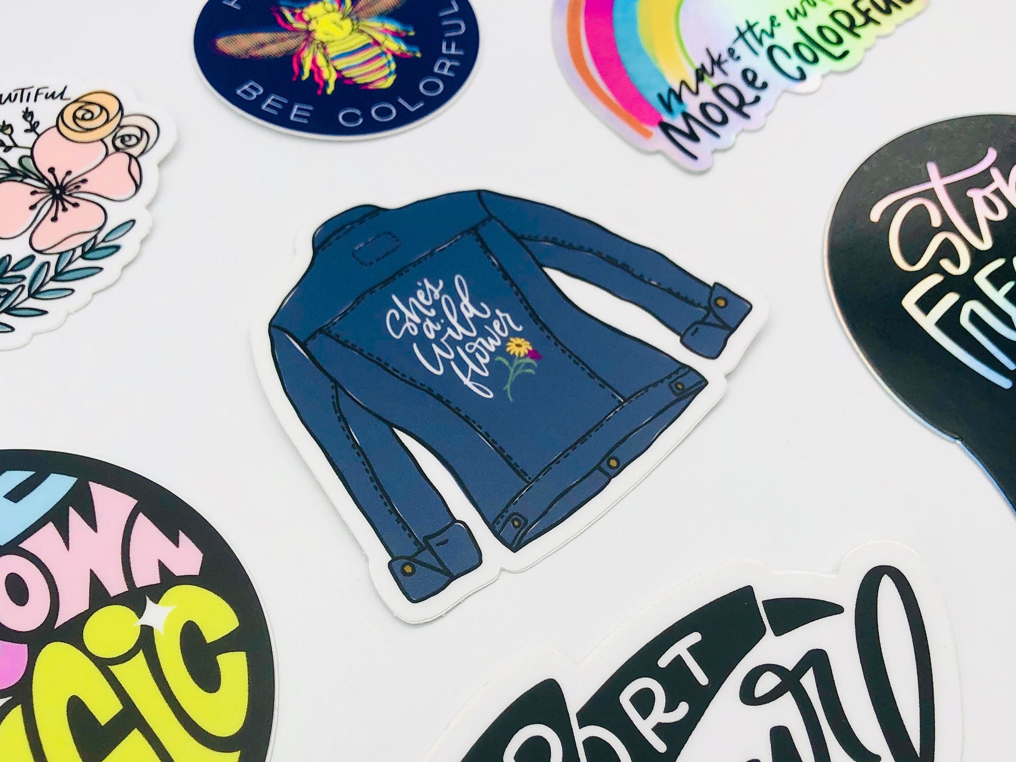 Wildflower Denim Jean Jacket Vinyl Sticker - Etsy