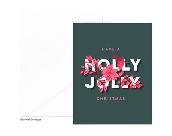 Holly Jolly Christmas Greeting Card - Blank Inside, Holiday Card