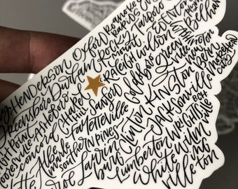 North Carolina Cities Vinyl Sticker, Raleigh, Charlotte, Greensboro, Durham, NC