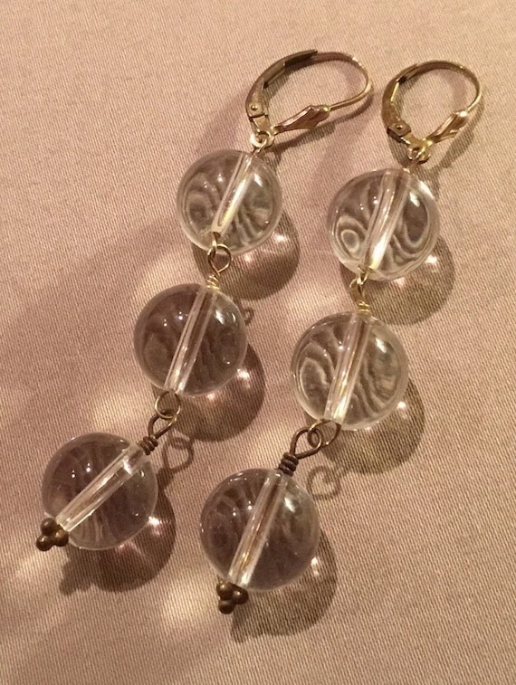 Clear Beaded Earrings,Round Dangle Earrings,Clear… - image 1