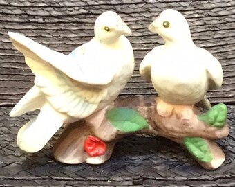 Love Birds,Doves,Bird Love,Ceramic Birds,Birds on Branch,White Birds,Bird Gift for Women,Little Bird,Bird Branch,Unique Birds,Retro Bird,