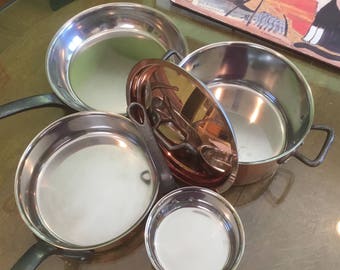 Bourgeat,France,CopperPots,CopperPans,Copper,5PieceSet,VintagePots,VintagePans,VintageCopperSet,FryingPan,CopperFryingPan,SaucePan,