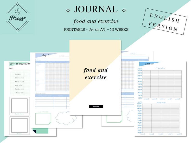 Printable Foods and Conditioning Magazine - English graphic relating to Printable Food and Exercise Journal named Printable Food stuff and Health and fitness Magazine - English