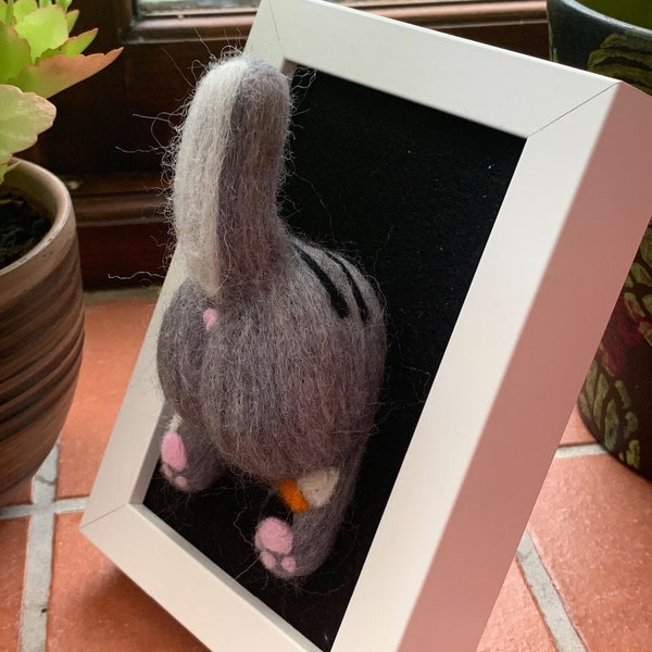 Cat Ass Trophie - Personalised Cat Bottom / Butt in frame Norfolk made - Needle Felted Wool Sculpture - Memorial
