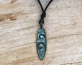 Surfboard Pendant - Surfer Necklace - Minimalist Choker - Patina Jewelry - Tribal Necklace - Surf Style Necklace - Native Jewelry- Boho Gift