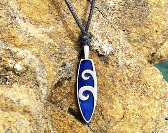 Surboard Pendant Necklace - Surf Necklace - Surfboard Charm - Mens Surfer Style Necklace - Surfboard Necklace For Women - Blue Ocean Jewelry