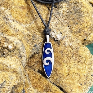 Surboard Pendant Necklace - Surf Necklace - Surfboard Charm - Mens Surfer Style Necklace - Surfboard Necklace For Women - Blue Ocean Jewelry