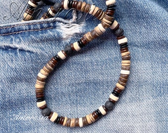 7SN-191 CUSTOM MADE Natural Black Lip Shell & Wood NEW Surfer Men Necklace. 7SN-191 CUSTOM MADE Natural Black Lip Shell & Wood NEW Surfer Men Necklace.