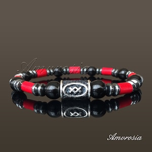 Schwarzer Onyx mit Runen Armband - Wikinger Schmuck - Nordisches Armband - Schutz Armband - Asatru Schmuck