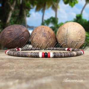 Collar de surf - Collar de coco - Collar de cuentas para hombre - Collar de madera - Tribal - Estilo surfero - Joyería de playa - Boho - Nativo - Gargantilla