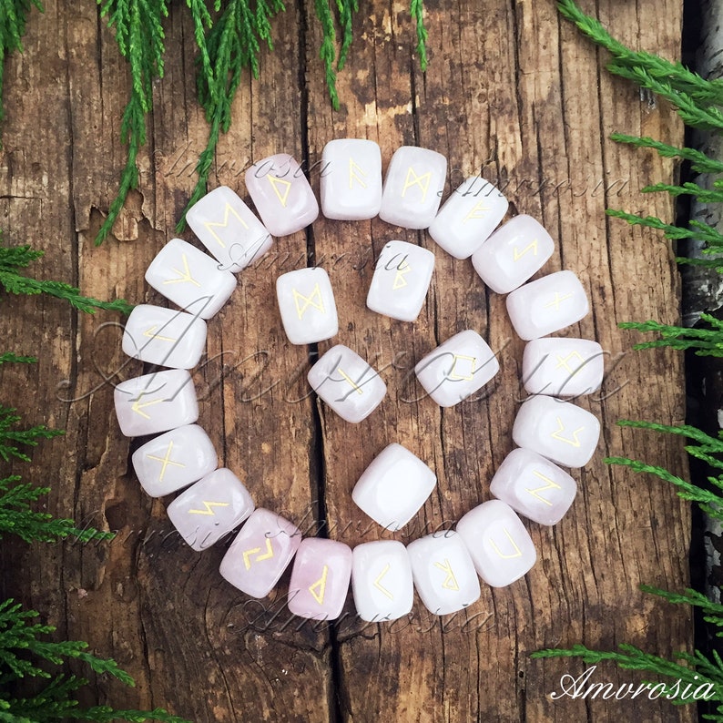 Set of 24 Futhark Runes Carved on Genuine Rose Quartz Stone - Etsy