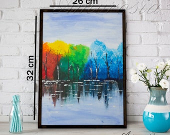 Canvas Wall Art - Acrylic Painting - Four Seasons Wall Art - Trees Painting - Living Room Art - Forest Painting - Nature Wall Art Painting