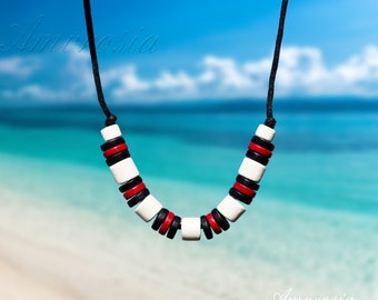 Terracotta Surfer Mens Beaded Necklace - Ceramic Beaded Jewelry - Necklaces For Women - Minimalist Jewelry - Handmade Greek Clay Jewelry