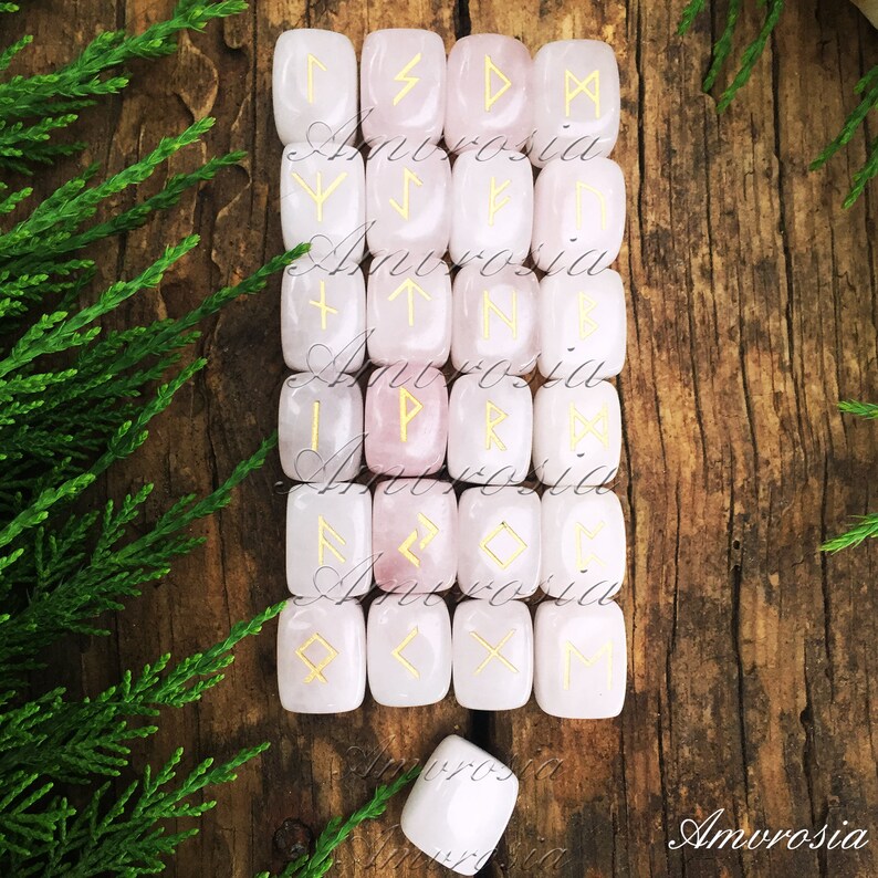 Set of 24 Futhark Runes Carved on Genuine Rose Quartz Stone - Etsy
