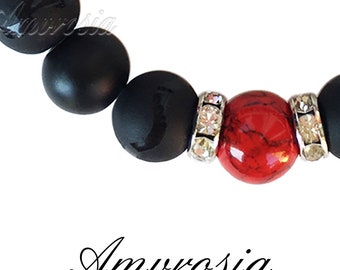 10 mm beads gemstone bracelet - black onyx bracelet - red howlite bracelet - beaded bracelet - energy bracelet - gift for her- yoga bracelet
