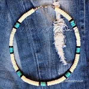 Mens Beaded Necklace - Surfer Style Necklace - Turquoise and Coconut Necklace - Tribal - Surfer Style - Boho - Surf Style Choker
