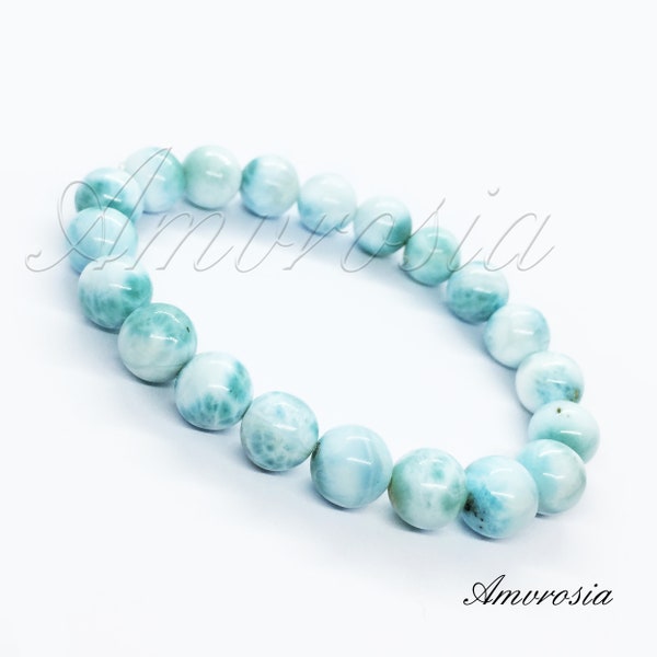 Larimar Bracelet - 10 mm Grade AAA Genuine Blue Larimar Stone Bracelet - Natural Stone - Valentine's Day - Crystal Bracelet - Calming - Gift