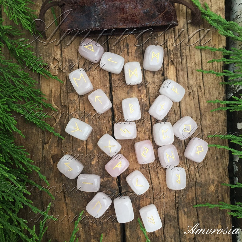 Set of 24 Futhark Runes Carved on Genuine Rose Quartz Stone - Rune ...