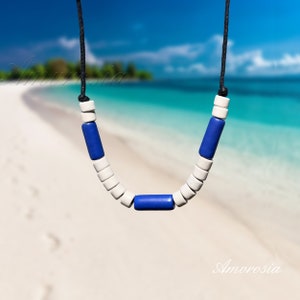 Surf Herren Perlen Halskette - Halsketten für Frauen - Blau und Weiß Strand Choker - Keramik Schmuck - Keramik Halskette - Handwerker Halskette - Boho