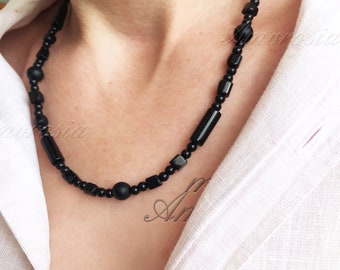 Black Onyx Necklace - Surfers Necklace - Gemstone Necklace - Beaded Necklace - Stone Necklace - Onyx Jewelry - Necklace For Men