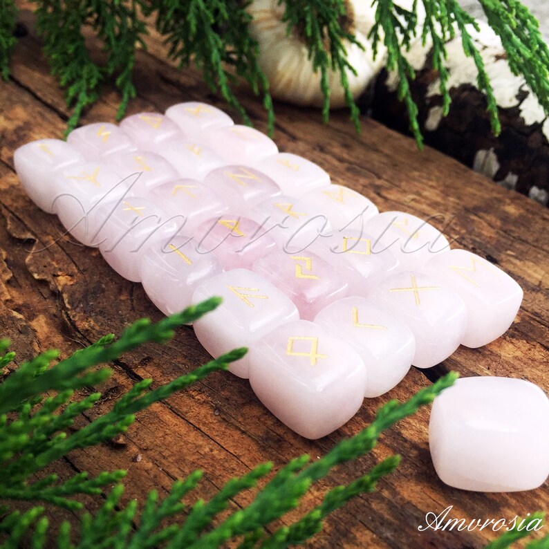 Set of 24 Futhark Runes Carved on Genuine Rose Quartz Stone - Etsy