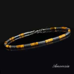 Tijgeroogketting - kralenketting heren - ketting in surferstijl - tijgeroogsieraden - ketting voor heren - choker met kralen - boho - geboortesteen