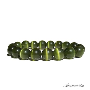 Cat Eye Bracelet - Green Cat Eye Jewelry - Beaded Gemstone Bracelet - Green Stone Bracelet - Energy Mala Bracelet - Anxiety Bracelet - Wrist